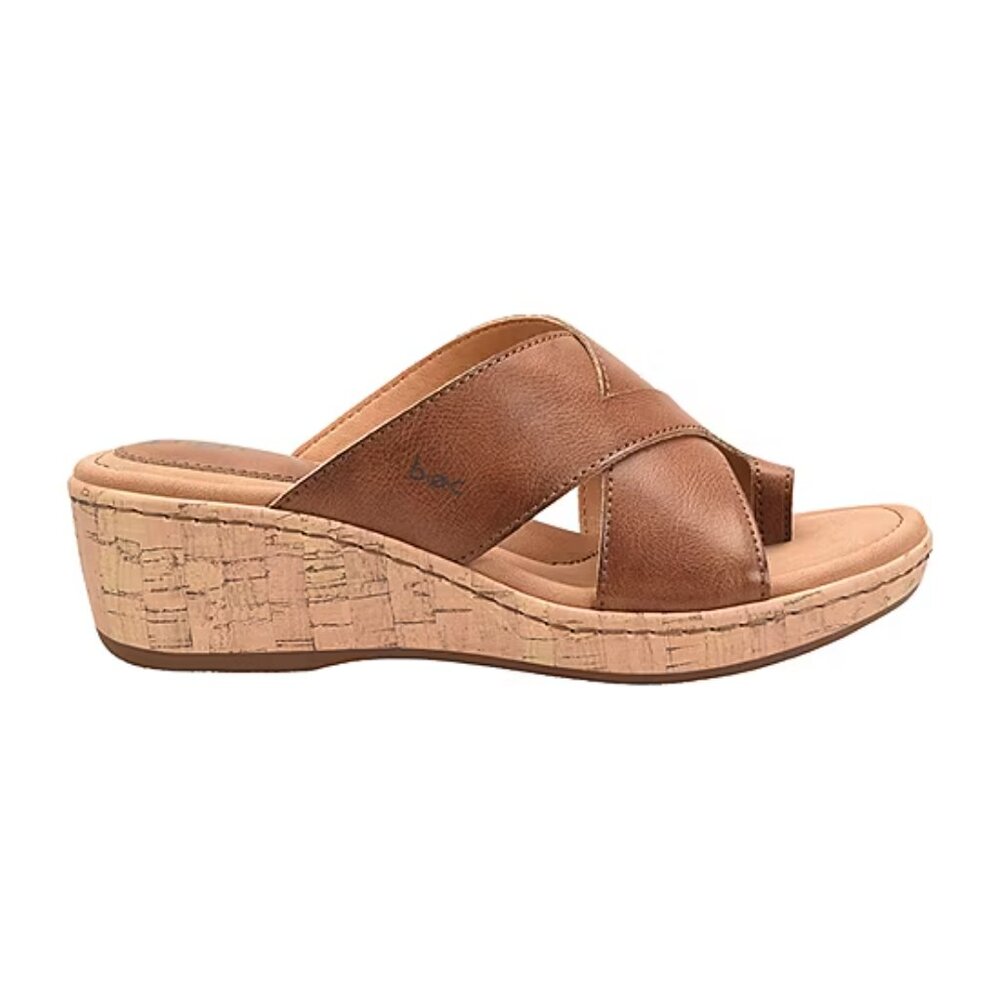 Sandals 11 M b.o.c by Born Tan Summer Slide Wedge Open Tie Shoe Comfort Shoe New - Picture 2 of 6